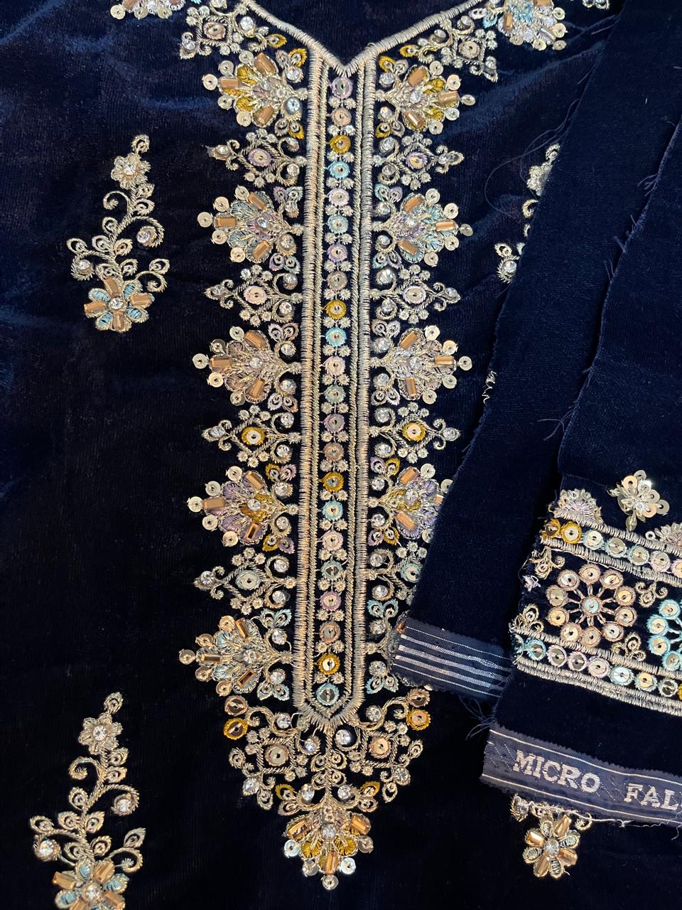 3-Piece Unstitched Luxury Embroidered Velvet Dress