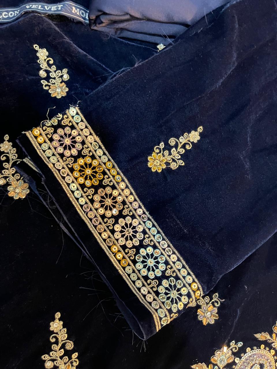3-Piece Unstitched Luxury Embroidered Velvet Dress