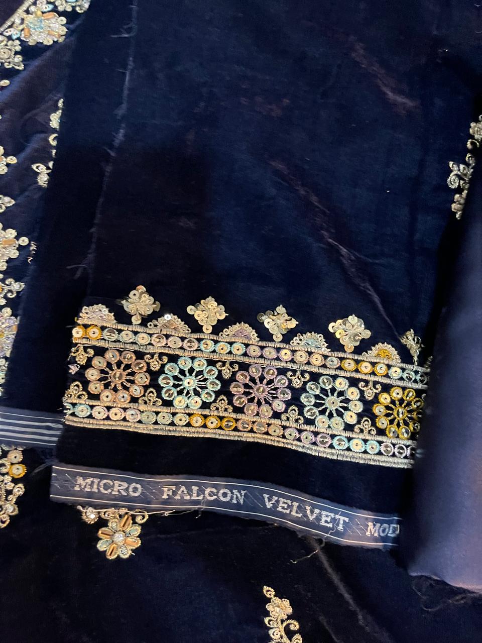3-Piece Unstitched Luxury Embroidered Velvet Dress