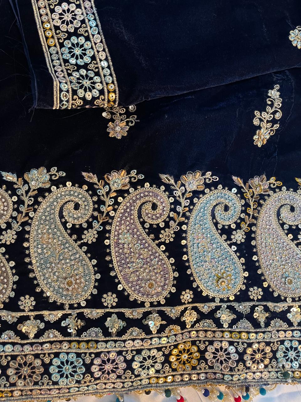 3-Piece Unstitched Luxury Embroidered Velvet Dress