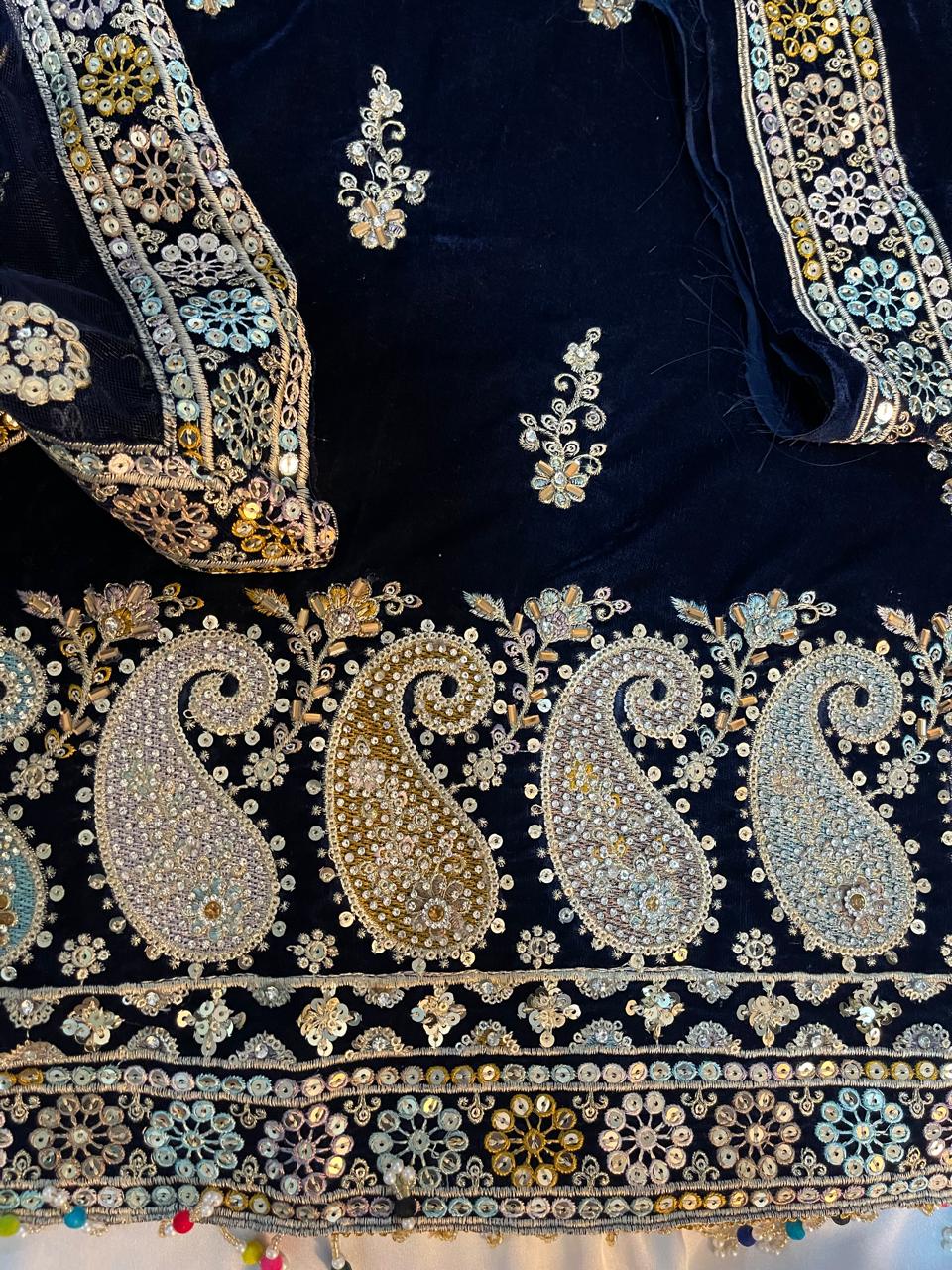 3-Piece Unstitched Luxury Embroidered Velvet Dress
