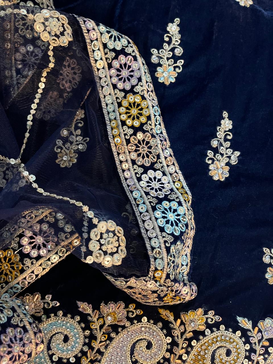 3-Piece Unstitched Luxury Embroidered Velvet Dress