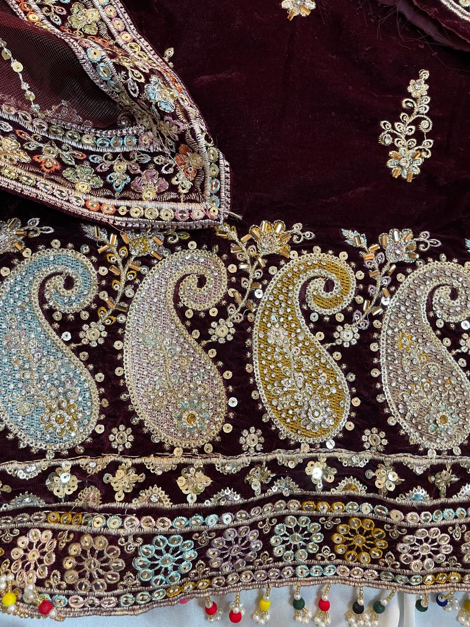 3-Piece Unstitched Luxury Embroidered Velvet Dress
