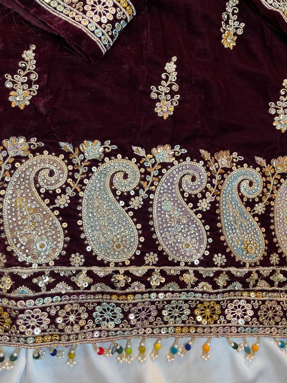3-Piece Unstitched Luxury Embroidered Velvet Dress