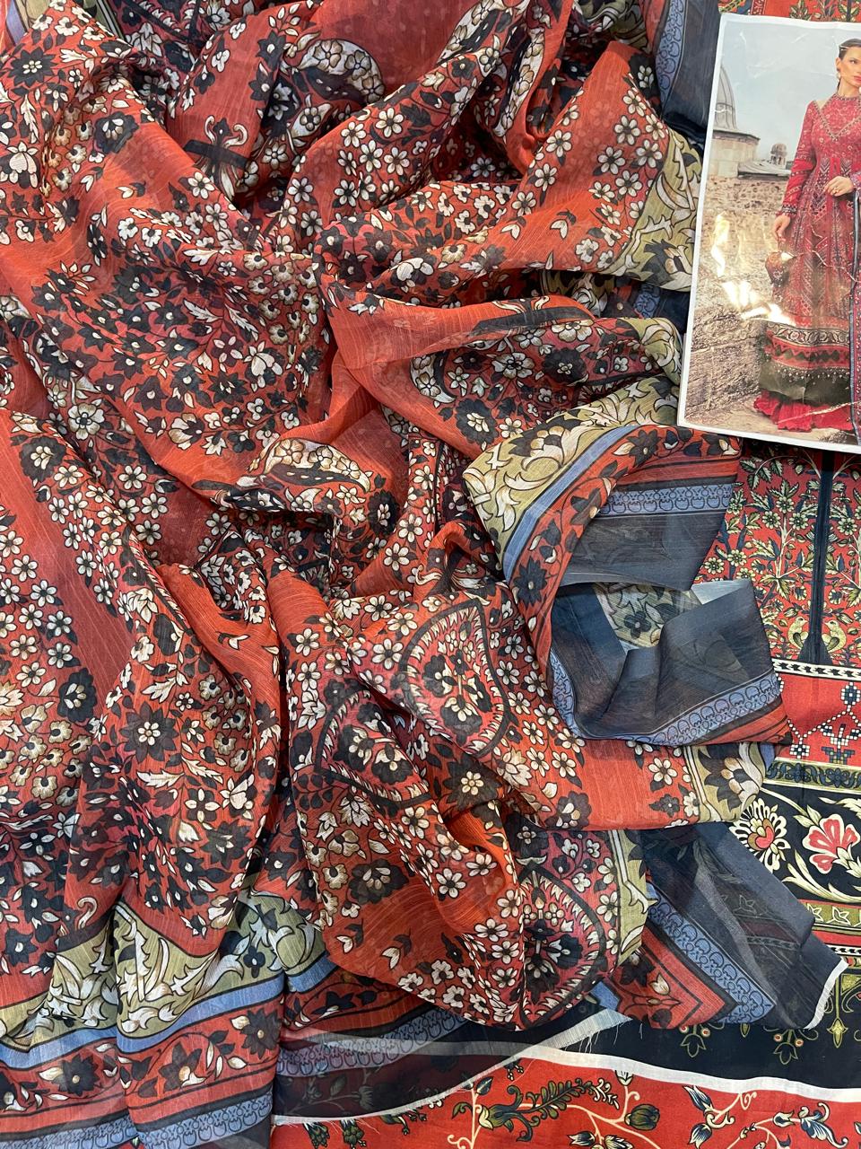 3-Piece MARIA.B M Prints Unstitched Dress