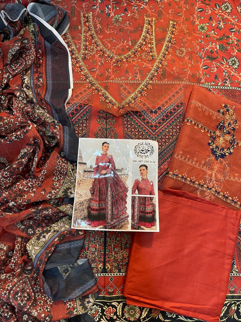 3-Piece MARIA.B M Prints Unstitched Dress