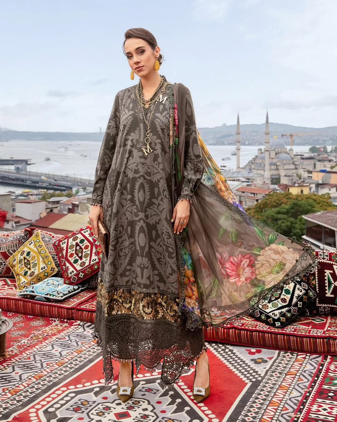 3-Piece MARIA.B M Prints Unstitched Dress
