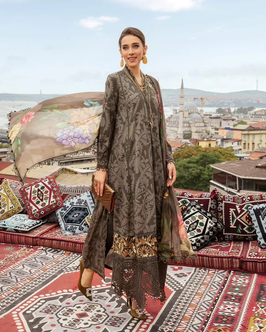 3-Piece MARIA.B M Prints Unstitched Dress