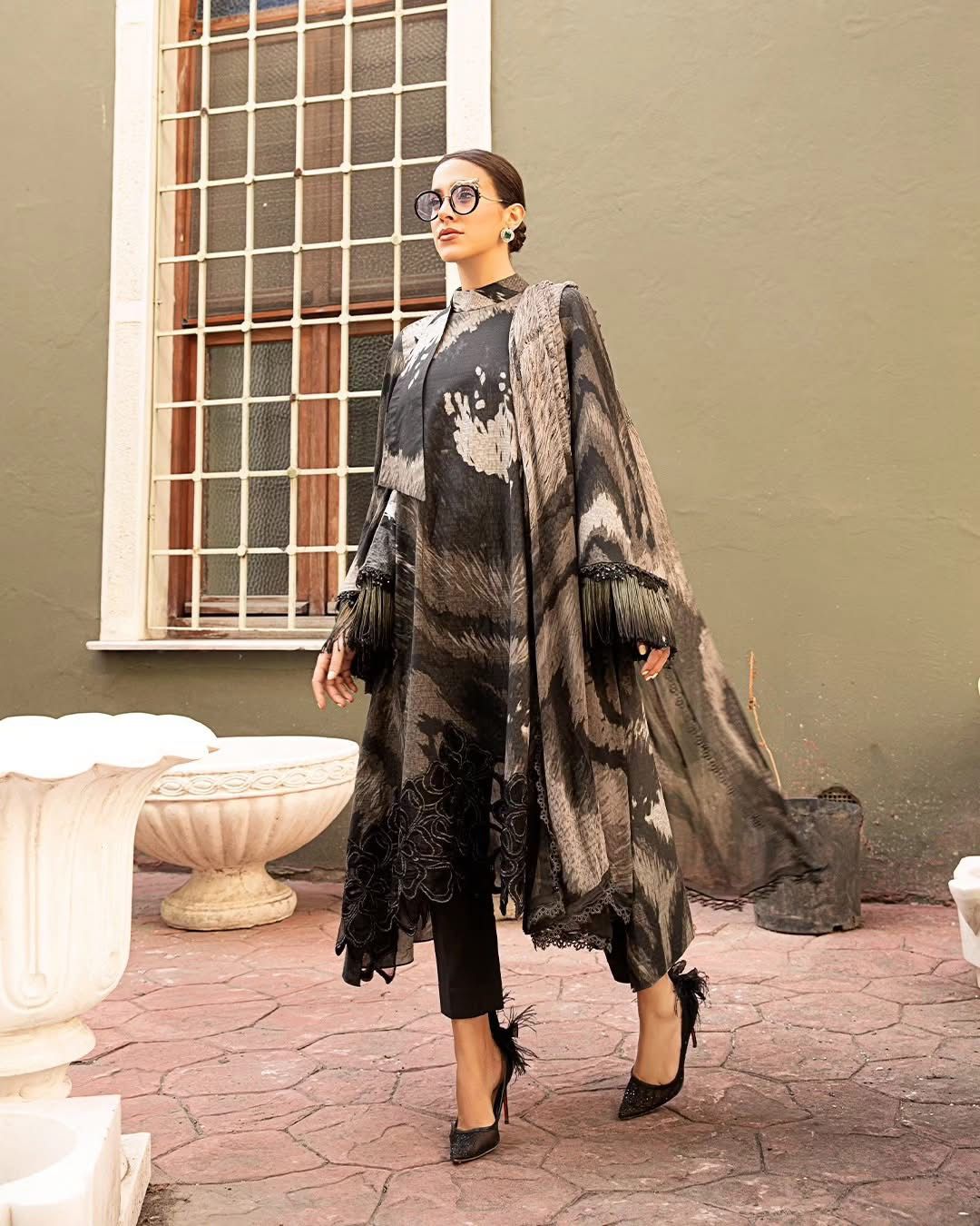 3-Piece MARIA.B M Prints Unstitched Dress