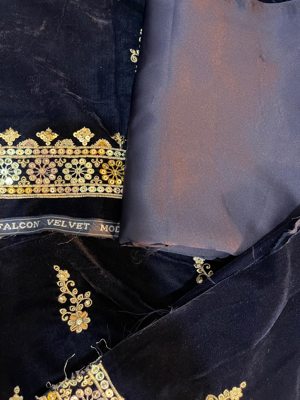 3-Piece Unstitched Luxury Embroidered Velvet Dress